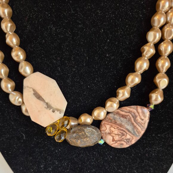 CHICO'S Shades of Brown Mixed-Media 22"- 41" Statement Necklace - Picture 2 of 7